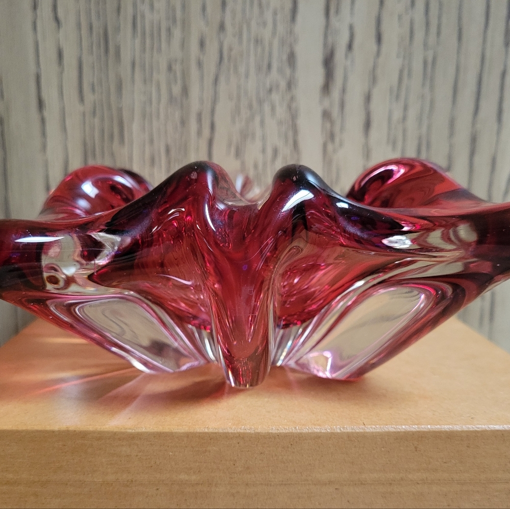 VTG MCM Murano Sommerso Art Glass Ashtray Bowl Square Cranberry Hand Blown RETRO - Picture 7 of 16